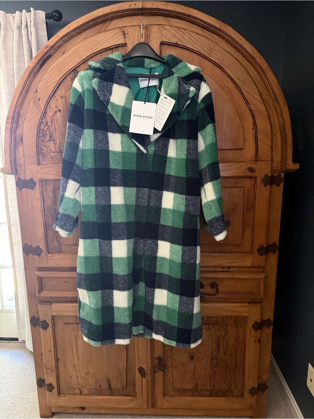 NWT Stand Studio Maria Coat .Green Navy blue and White .Oversized look!